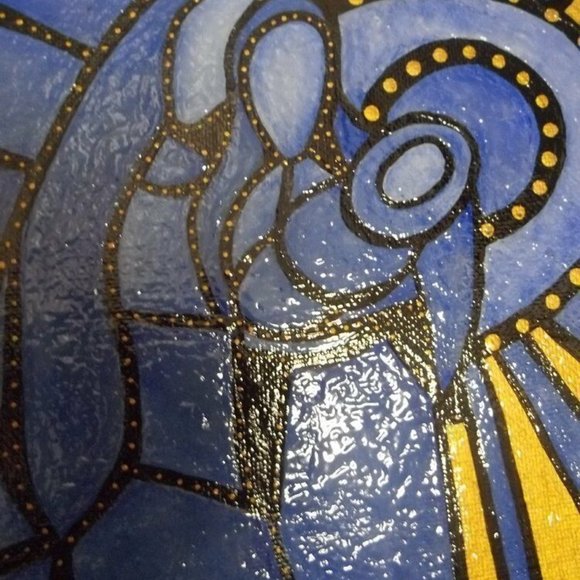 Abstract Holy Family Nativity Blue Gold Original Christmas Painting - Picture 4 of 4